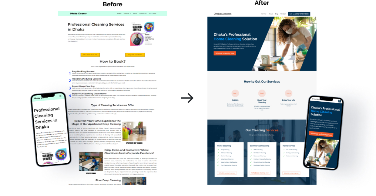 An image of website before after comparision